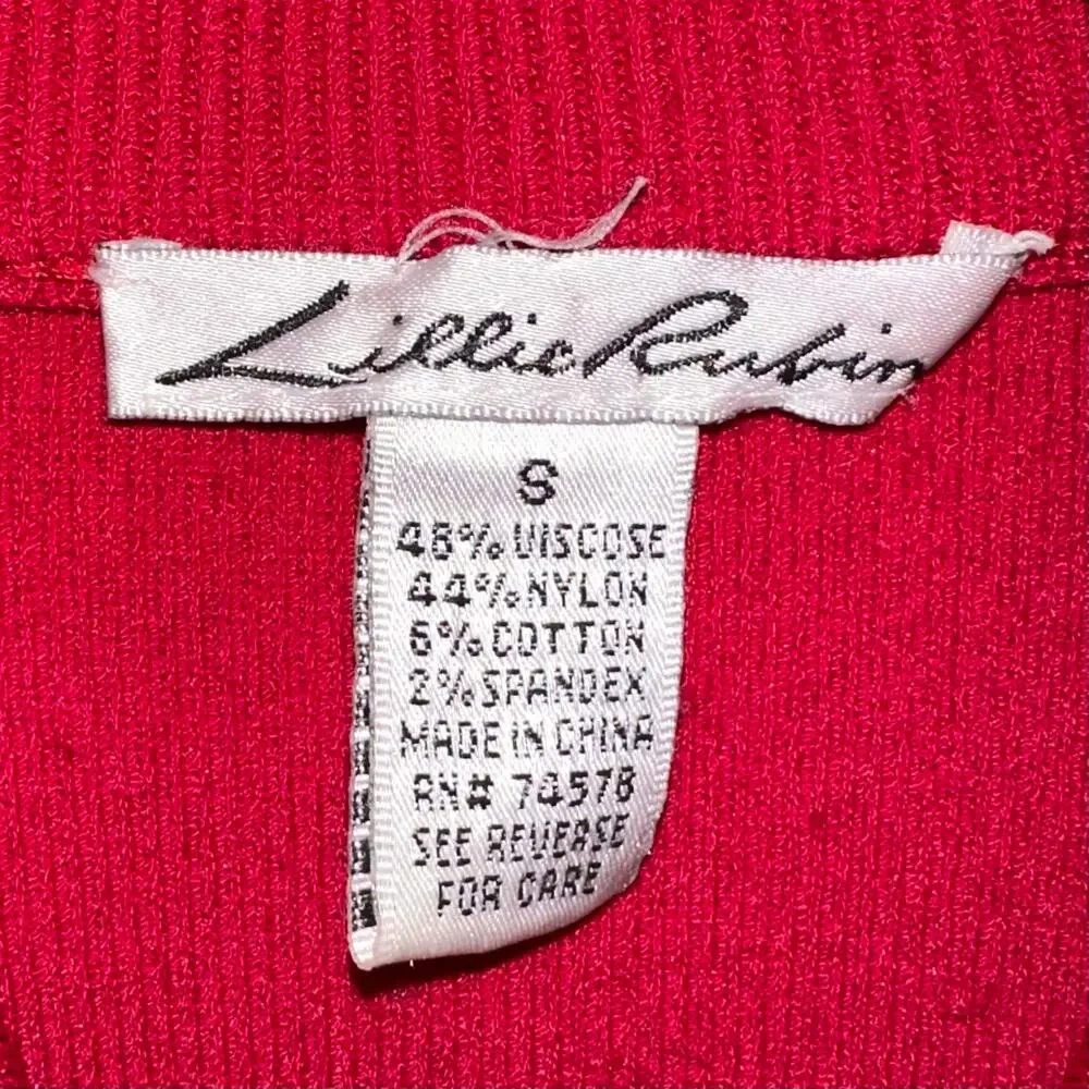 Lillie Rubin Knitwear Red Textured Cutout Full Zip Jacket Size Small